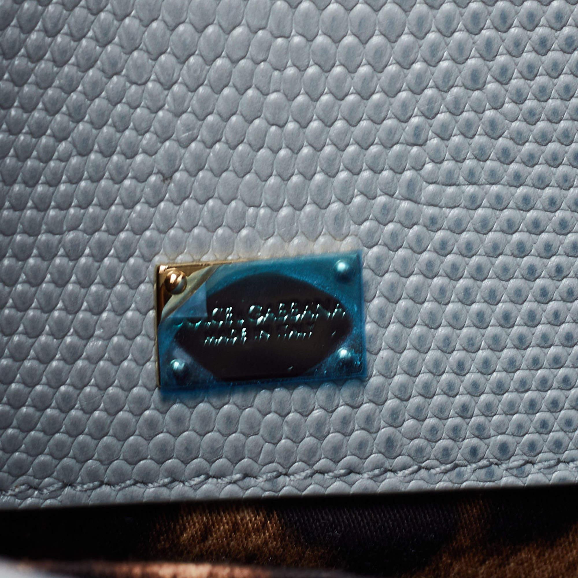 Dolce & Gabbana Grey Lizard Embossed Leather Medium Miss Monica Top Handle Bag In Good Condition In Dubai, Al Qouz 2