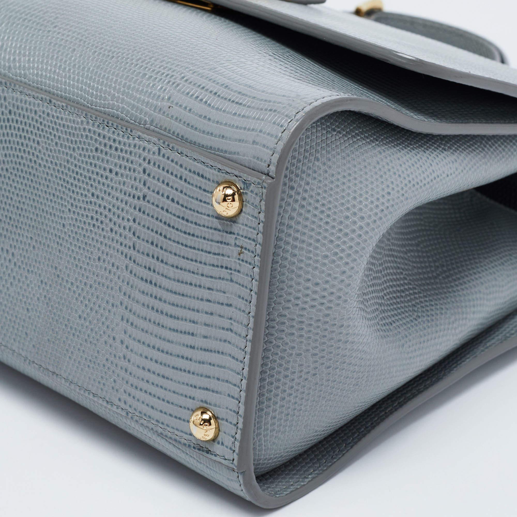 Dolce & Gabbana Grey Lizard Embossed Leather Medium Miss Monica Top Handle Bag 1