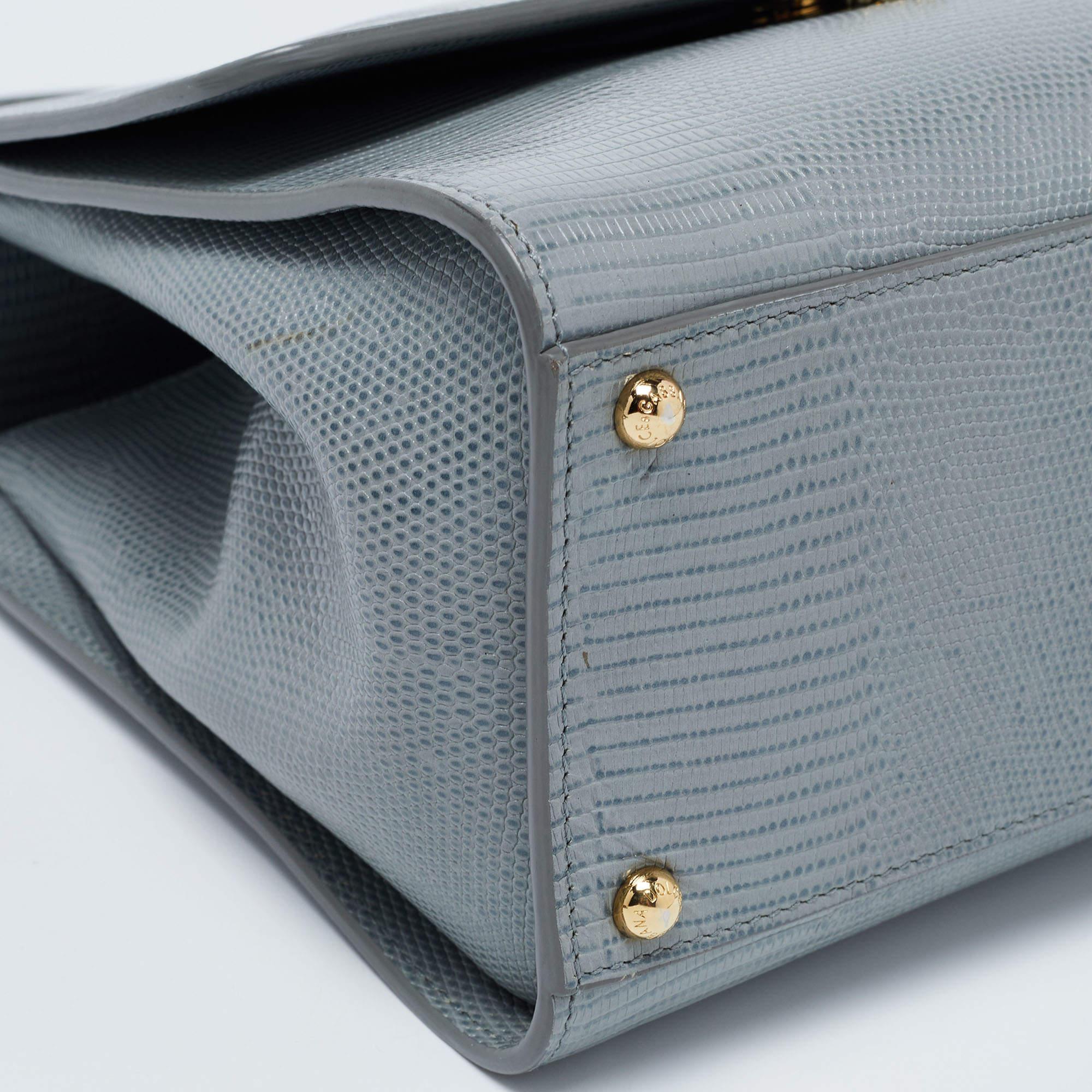 Dolce & Gabbana Grey Lizard Embossed Leather Medium Miss Monica Top Handle Bag 2