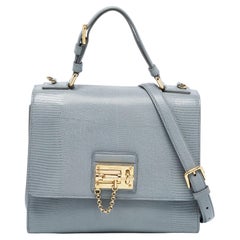 Dolce & Gabbana Grey Lizard Embossed Leather Medium Miss Monica Top Handle Bag