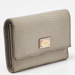 Dolce & Gabbana Grey Lizard Embossed Leather Trifold Wallet
