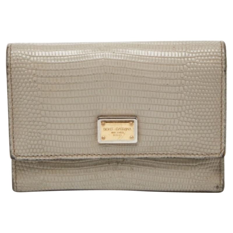 Dolce & Gabbana Portefeuille triple en cuir gaufré au lézard gris