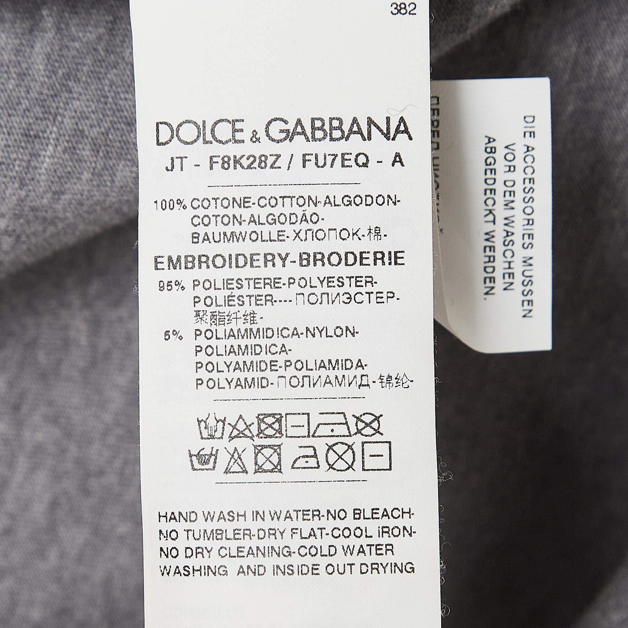 Women's Dolce & Gabbana Grey Logo Embellished Cotton Knit T-Shirt S For Sale