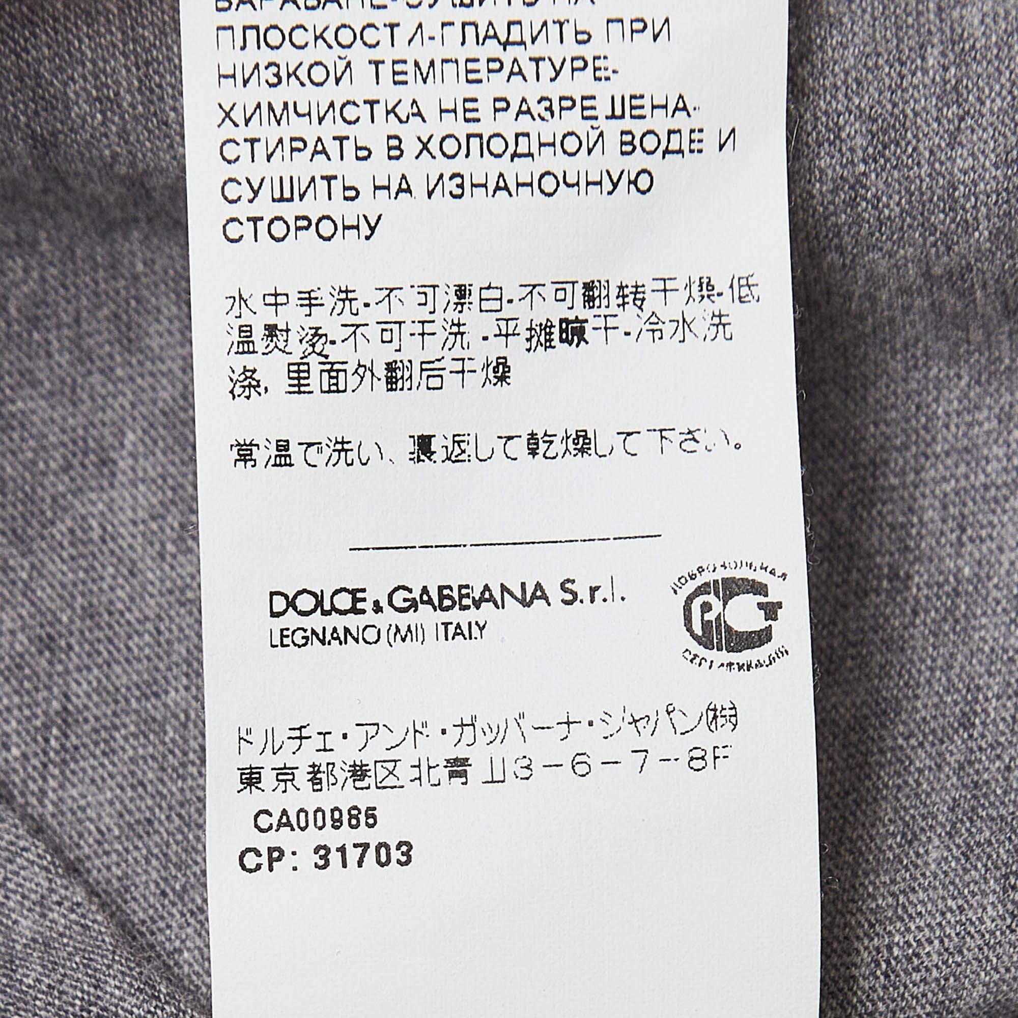 Dolce & Gabbana Grey Logo Embellished Cotton Knit T-Shirt S For Sale 1