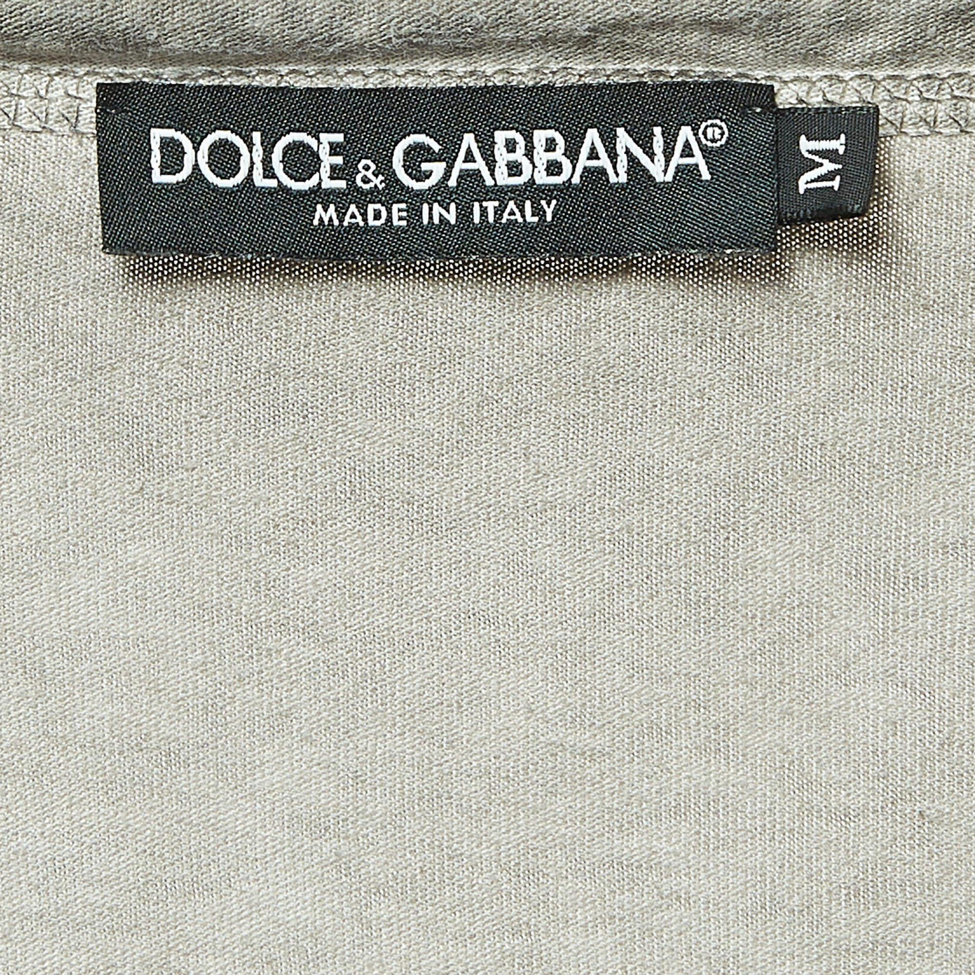 Men's Dolce & Gabbana Grey Logo Print Distressed Cotton Half Sleeve T-Shirt M