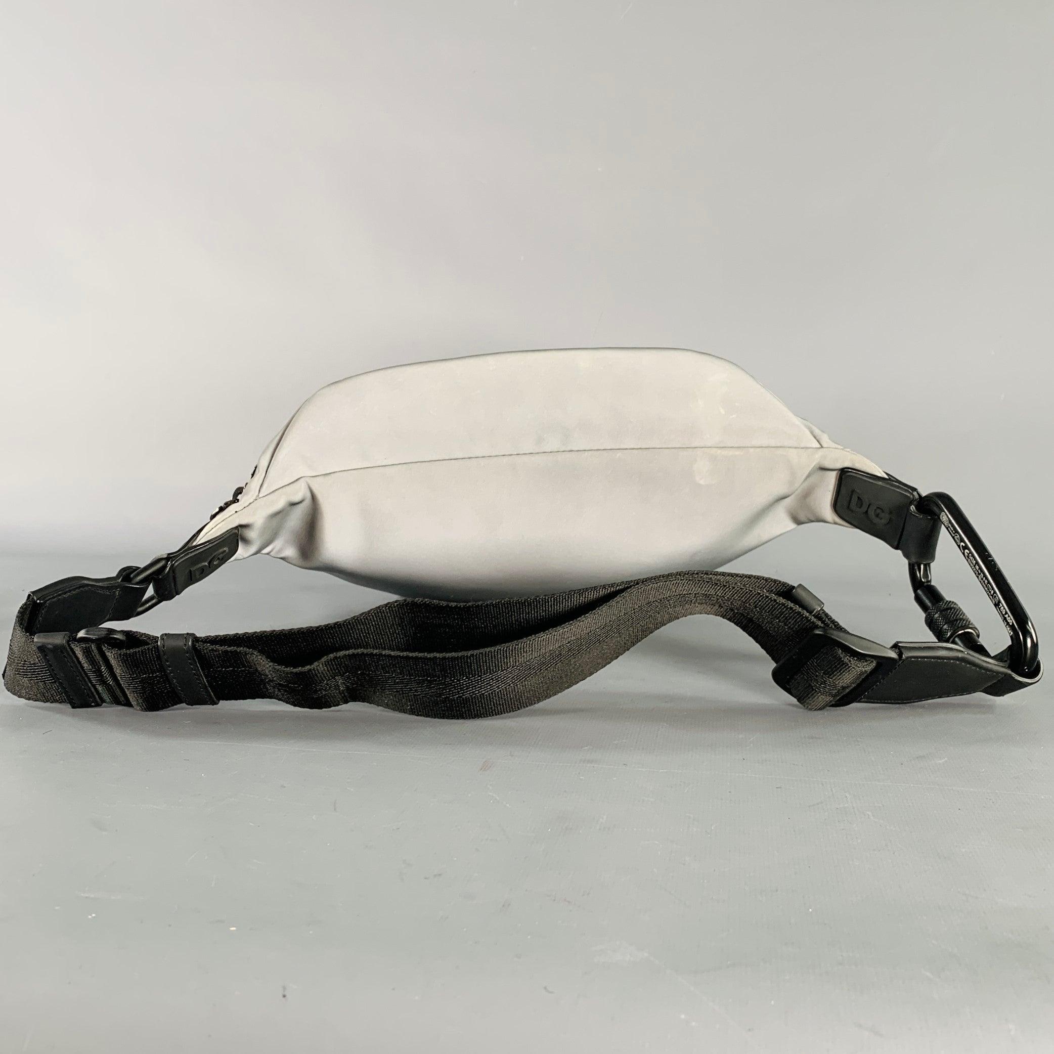 Gray DOLCE & GABBANA Grey Metallic Reflective Canvas Zip Waist Bag For Sale