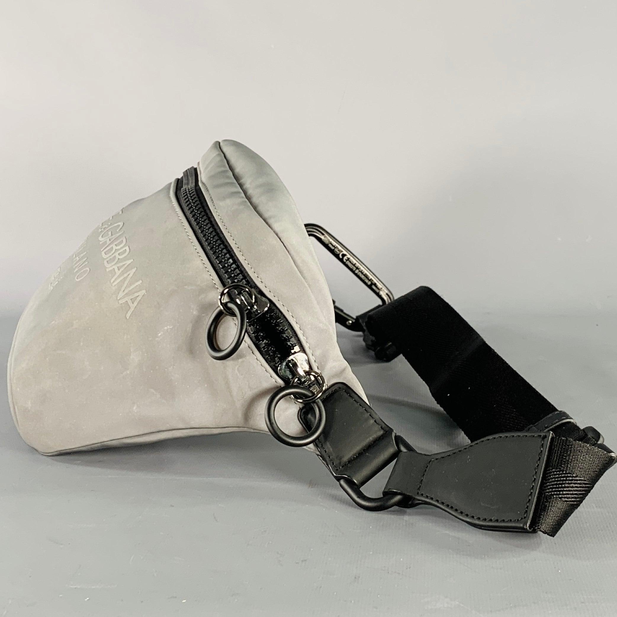 DOLCE & GABBANA Grey Metallic Reflective Canvas Zip Waist Bag In Good Condition For Sale In San Francisco, CA
