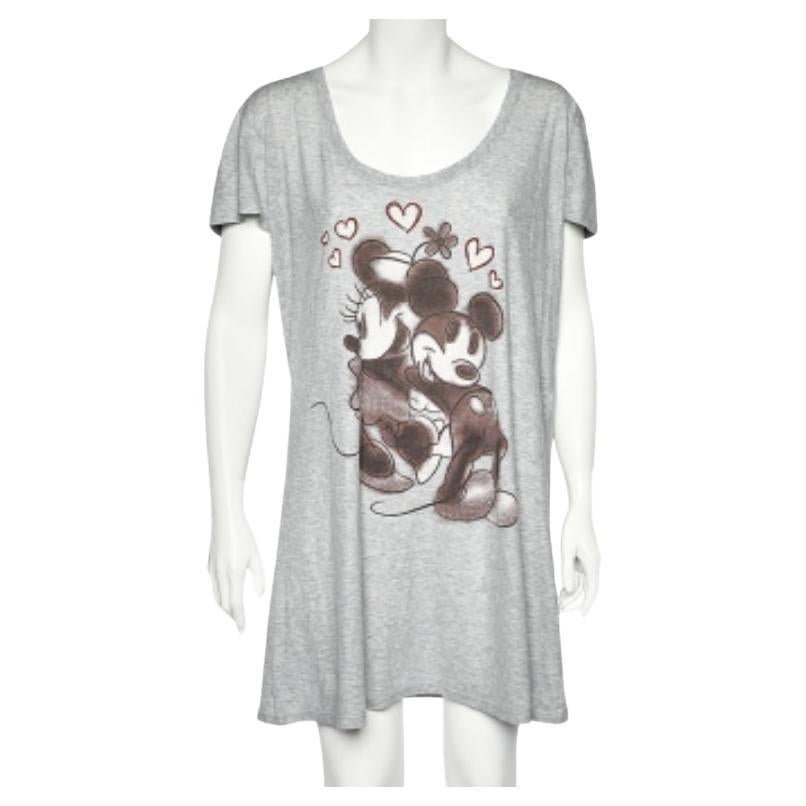 Dolce & Gabbana Graues Mickey Bedrucktes Baumwollstrick-Shiftkleid aus Baumwollstrick M