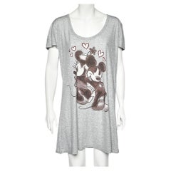 Dolce & Gabbana Grey Mickey Printed Cotton Knit Shift Dress M