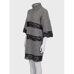 Dolce & Gabbana Grey Mohair Knit Dress with Lace Inserts Size 42 M