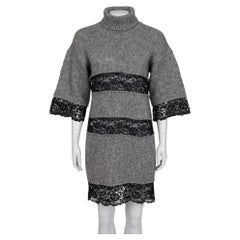Dolce & Gabbana Grey Mohair Knit Dress with Lace Inserts Size 42 M
