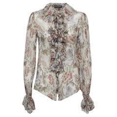 Dolce & Gabbana Grey/Multicolor Floral Print Sheer Silk Ruffled Blouse S