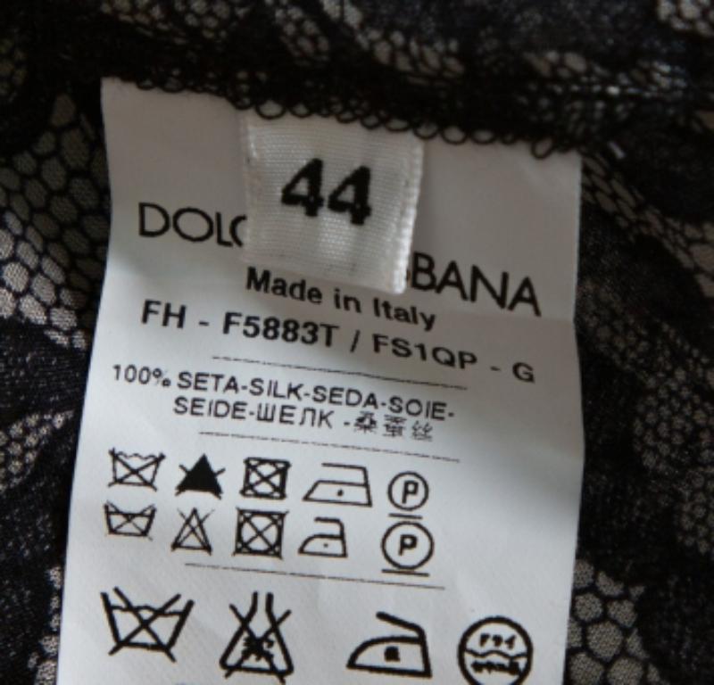 Gray Dolce & Gabbana Grey Paisley Print Silk Bow Tie Blouse M For Sale
