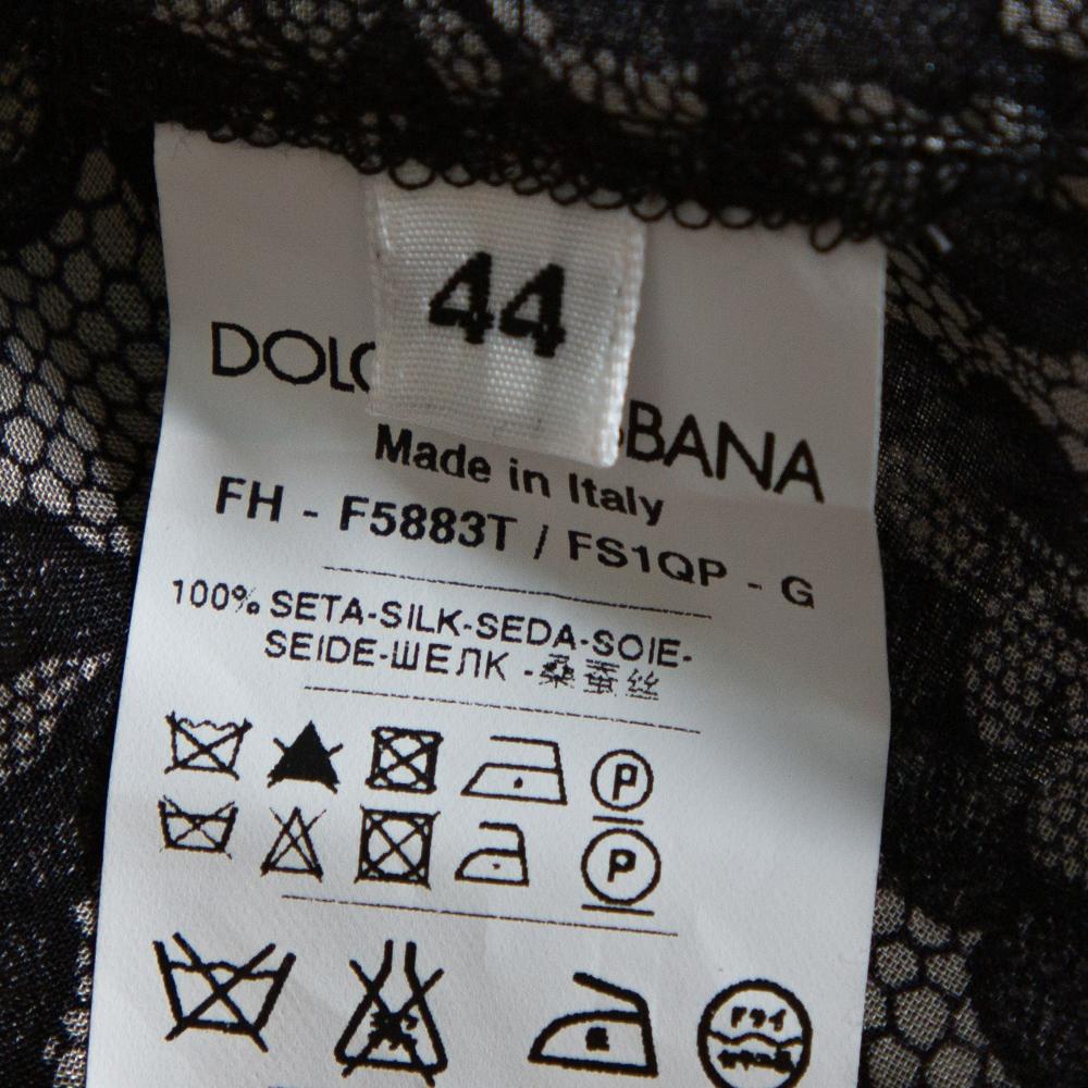 Dolce & Gabbana Grey Paisley Print Silk Bow Tie Blouse M In Excellent Condition In Dubai, Al Qouz 2