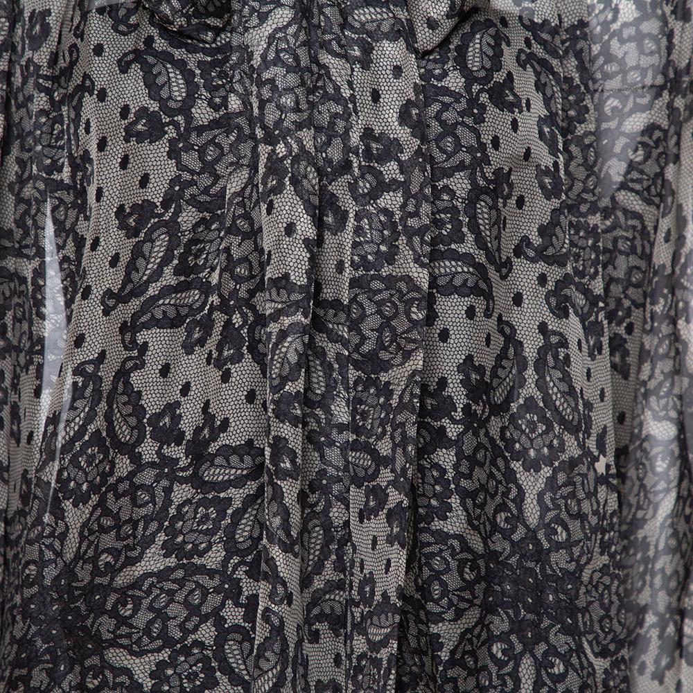 Women's Dolce & Gabbana Grey Paisley Print Silk Bow Tie Blouse M