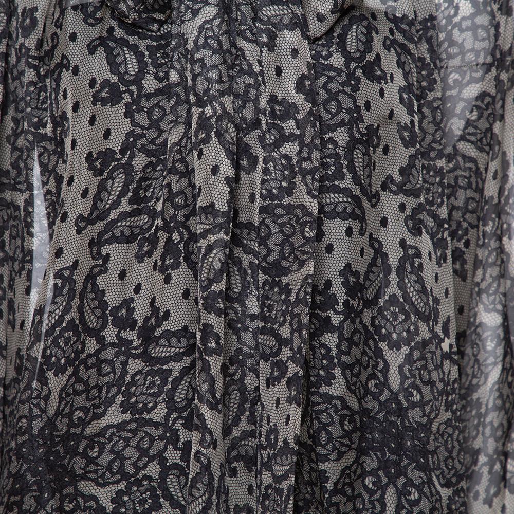 Women's Dolce & Gabbana Grey Paisley Print Silk Bow Tie Blouse M For Sale