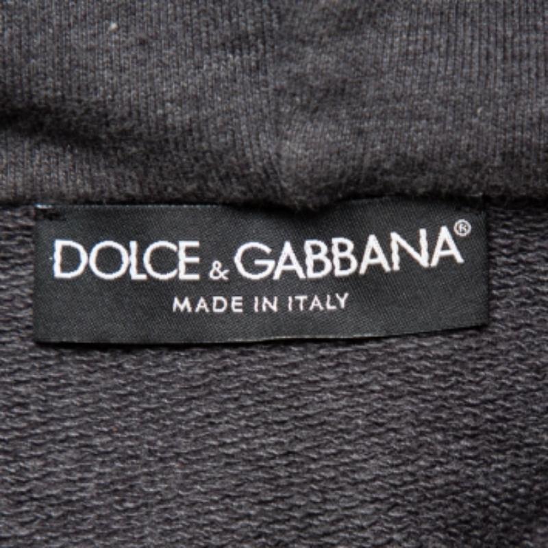 Dolce & Gabbana Grey Patchwork Detail Hooded Sweatshirt XXL For Sale 1