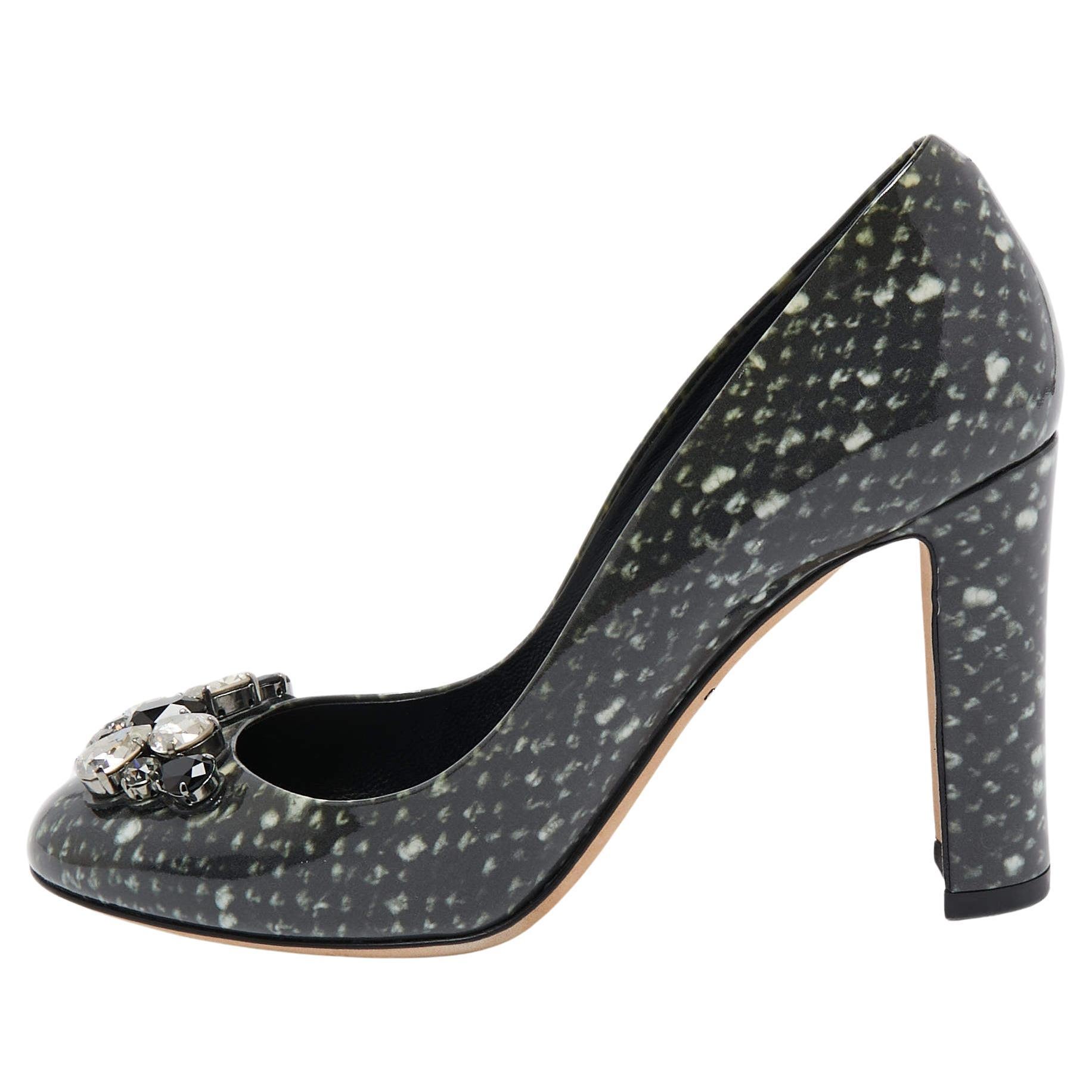 Dolce & Gabbana Grey Patent Crystal Embellishments Pumps Size 37 For Sale