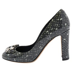 Dolce & Gabbana Grey Patent Crystal Embellishments Pumps Size 37