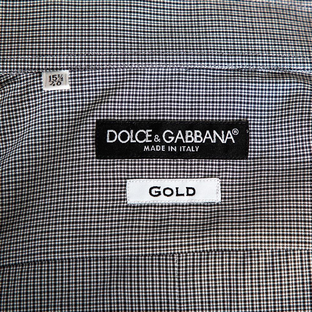 Dolce & Gabbana Grey Pin Check Cotton Front Button Shirt M In Good Condition For Sale In Dubai, Al Qouz 2