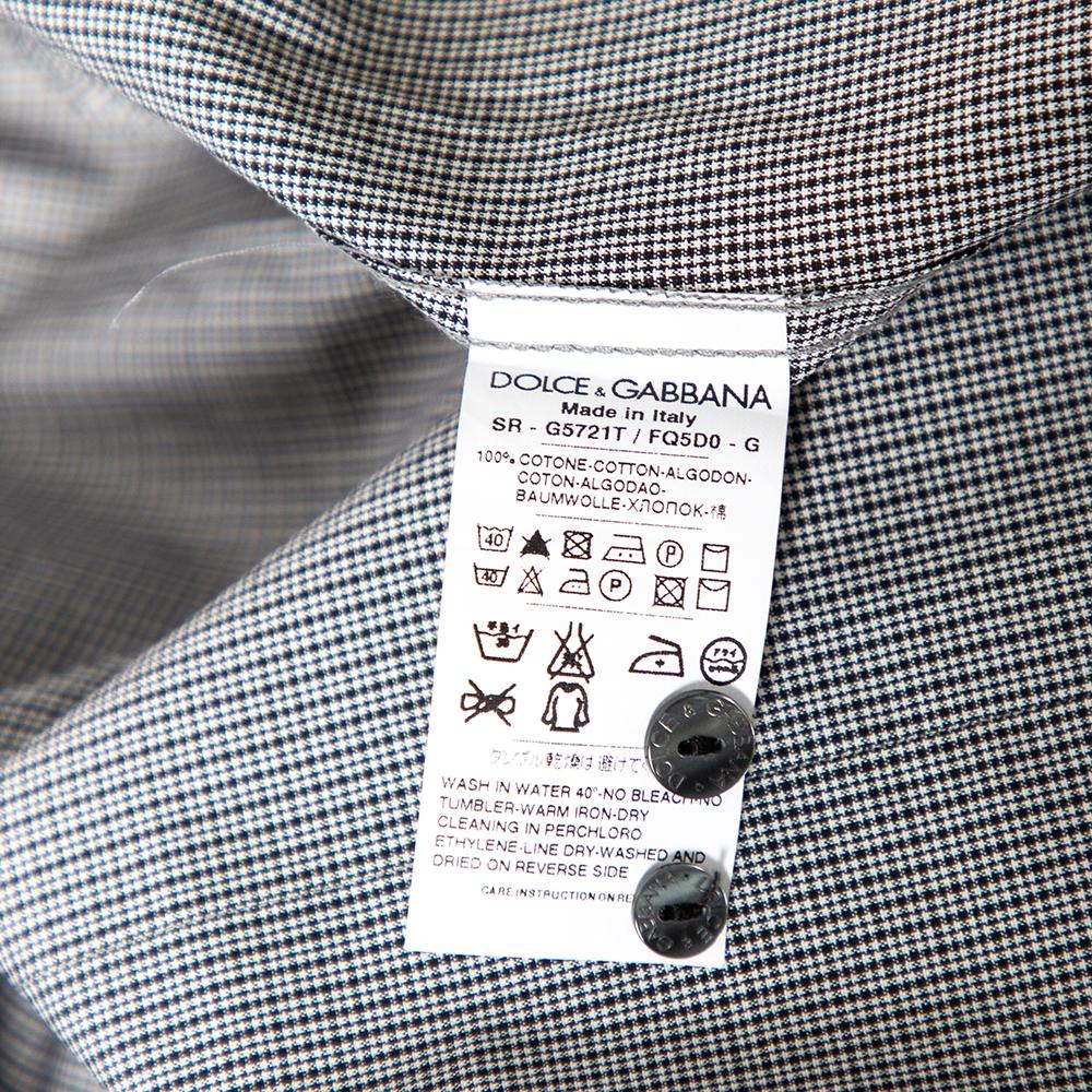 Men's Dolce & Gabbana Grey Pin Check Cotton Front Button Shirt M For Sale