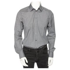 Dolce & Gabbana Grey Pin Check Cotton Front Button Shirt M