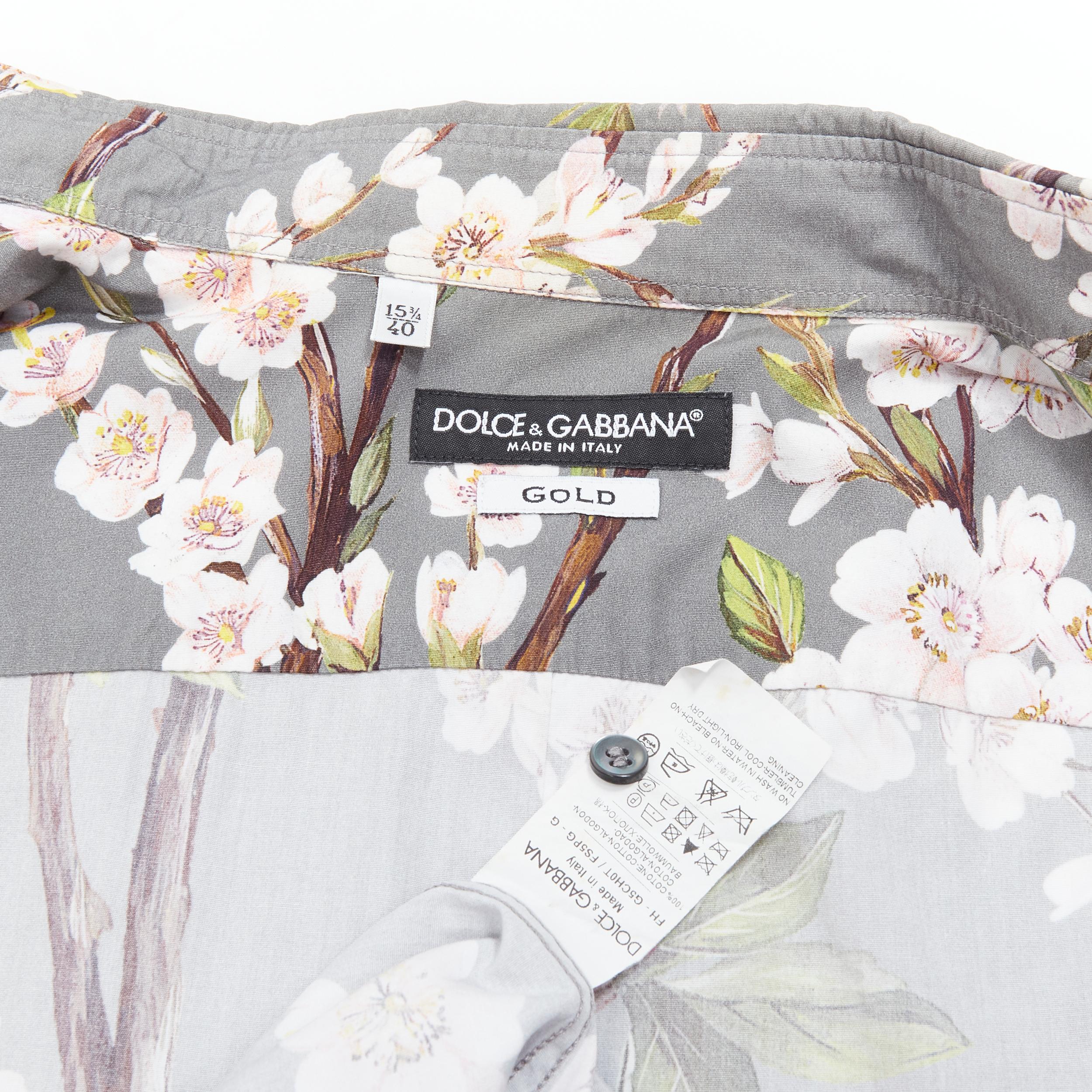 DOLCE GABBANA grey pink cherry blossom floral print cotton shirt EU40 L 2