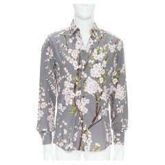 DOLCE GABBANA grey pink cherry blossom floral print cotton shirt EU40 L