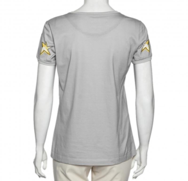 Gray Dolce & Gabbana Grey Printed Cotton Crew Neck Short Sleeve Top M For Sale