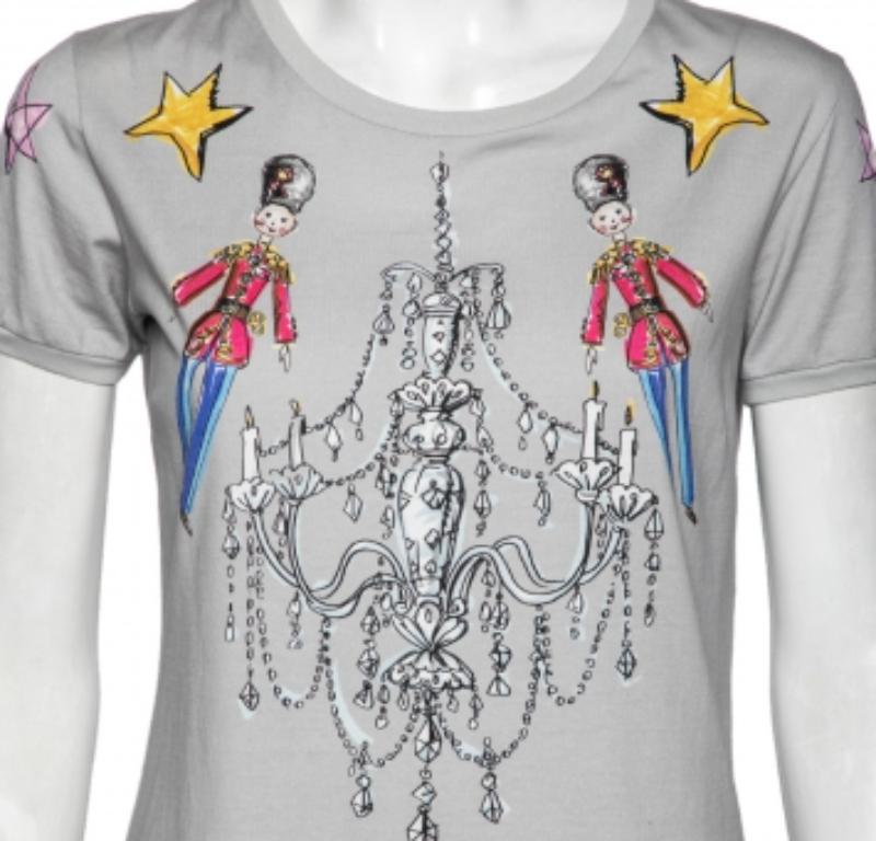Dolce & Gabbana Grey Printed Cotton Crew Neck Short Sleeve Top M In Good Condition For Sale In Dubai, Al Qouz 2