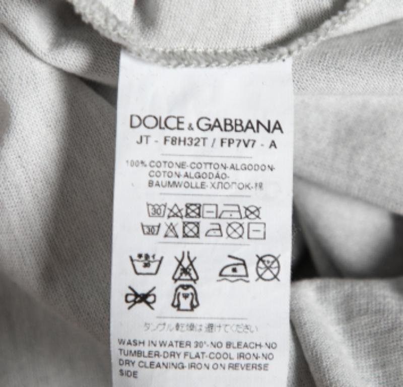 Women's Dolce & Gabbana Grey Printed Cotton Crew Neck Short Sleeve Top M For Sale