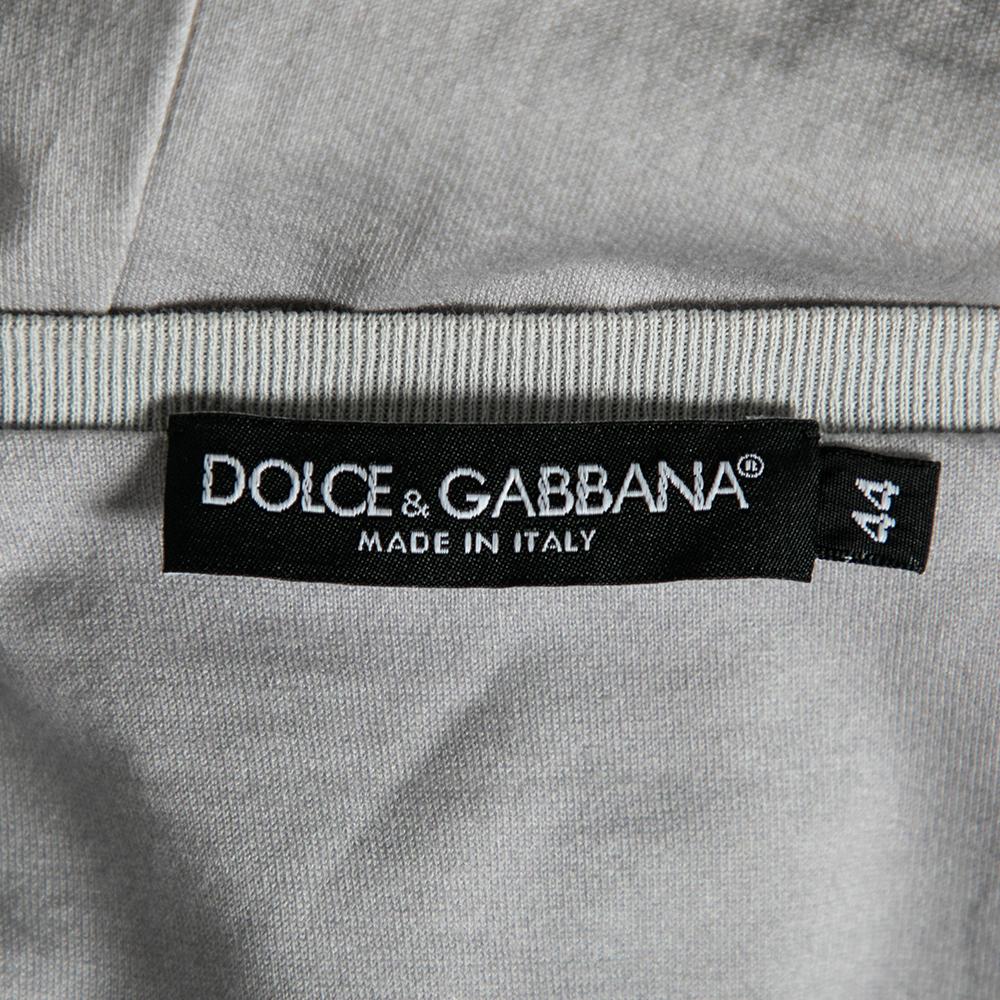 Dolce & Gabbana Grey Printed Cotton Crew Neck Short Sleeve Top M In Good Condition For Sale In Dubai, Al Qouz 2