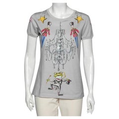 Dolce & Gabbana Grey Printed Cotton Crew Neck Short Sleeve Top M