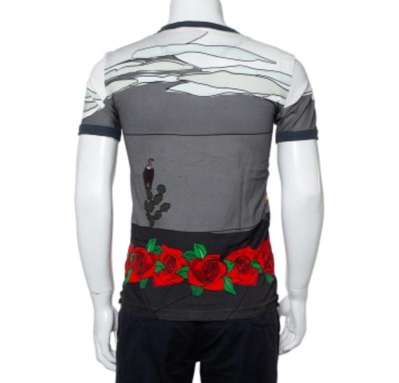 Beige Dolce & Gabbana Grey Printed Cotton Crewneck T-Shirt S For Sale