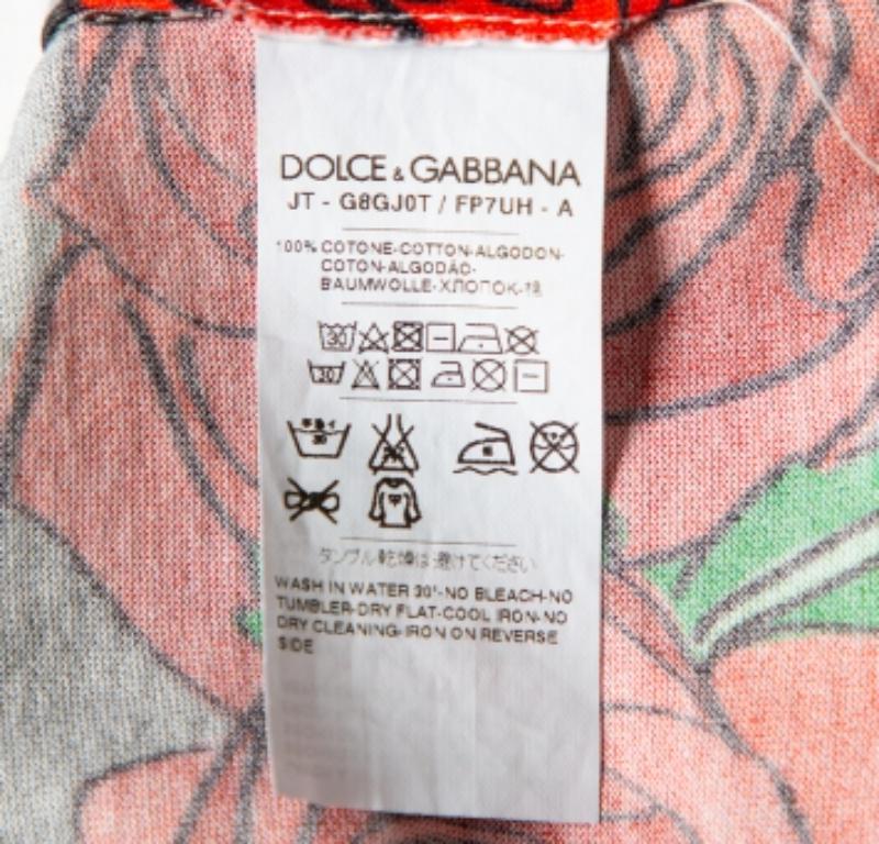 Men's Dolce & Gabbana Grey Printed Cotton Crewneck T-Shirt S For Sale