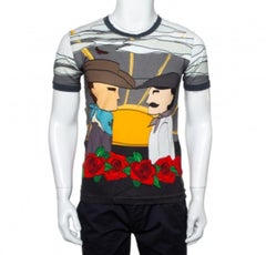 Dolce & Gabbana Grey Printed Cotton Crewneck T-Shirt S