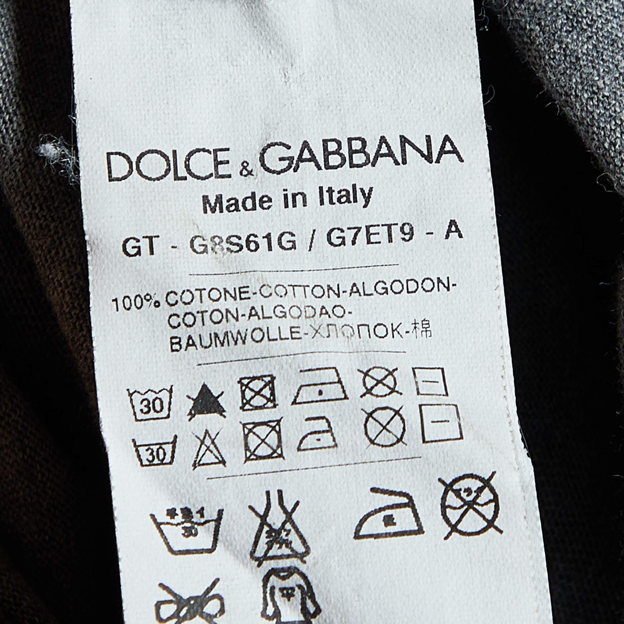Men's Dolce & Gabbana Grey Printed Cotton Distressed T-Shirt XXL For Sale