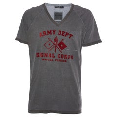 Dolce & Gabbana Grey Printed Cotton Distressed T-Shirt XXL