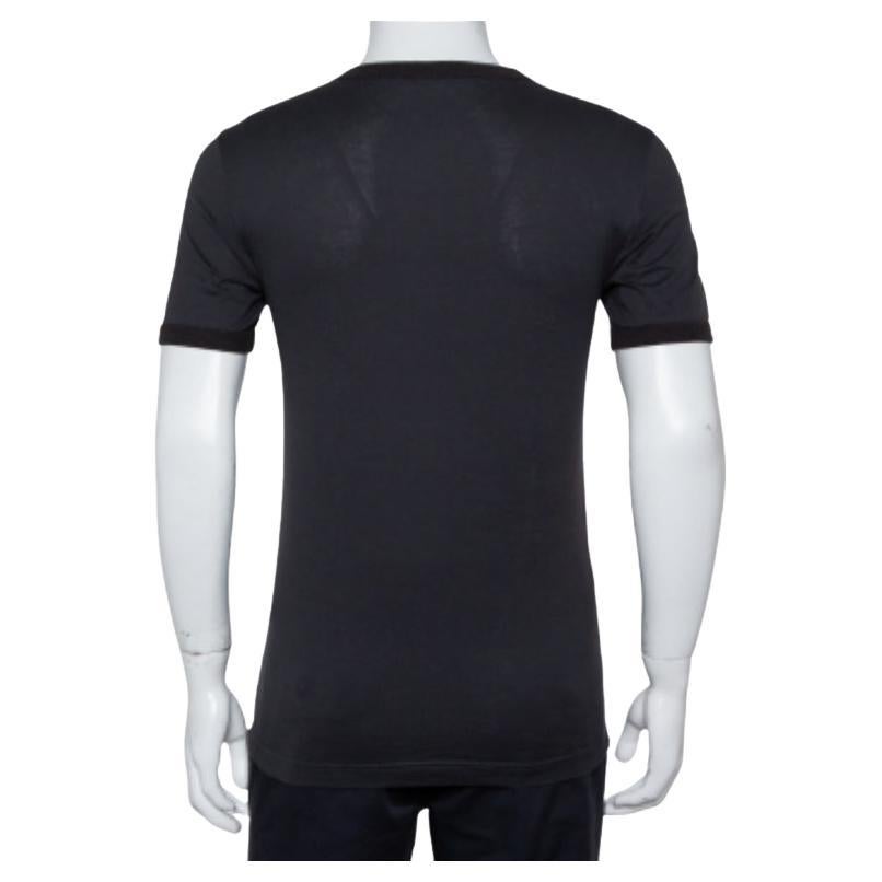 Black Dolce & Gabbana Grey Sacred Heart Flock Print Cotton T-Shirt XS For Sale