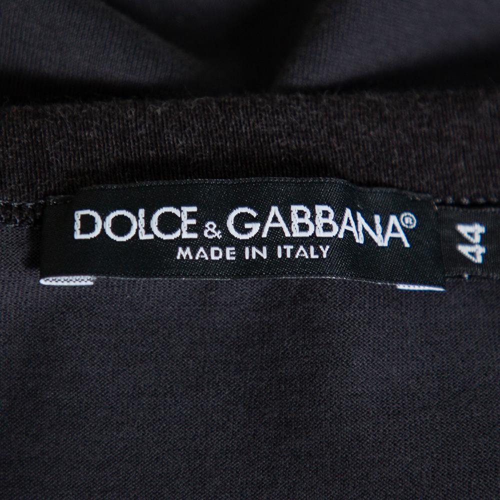 Black Dolce & Gabbana Grey Sacred Heart Flock Print Cotton T-Shirt XS For Sale