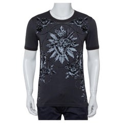Dolce & Gabbana Grey Sacred Heart Flock Print Cotton T-Shirt XS