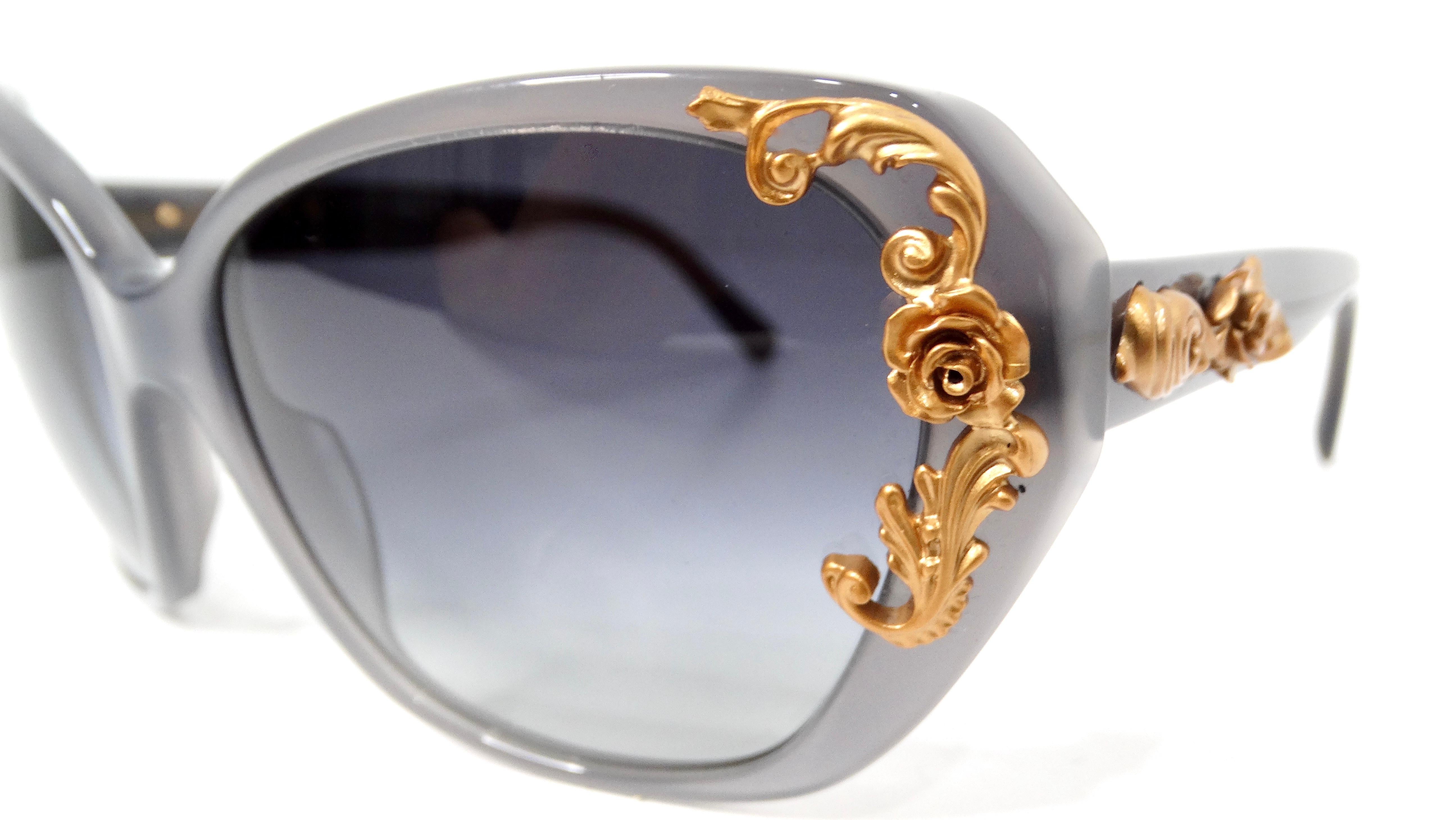 Gray Dolce & Gabbana Grey Sicilian Baroque Floral Butterfly Sunglasses For Sale
