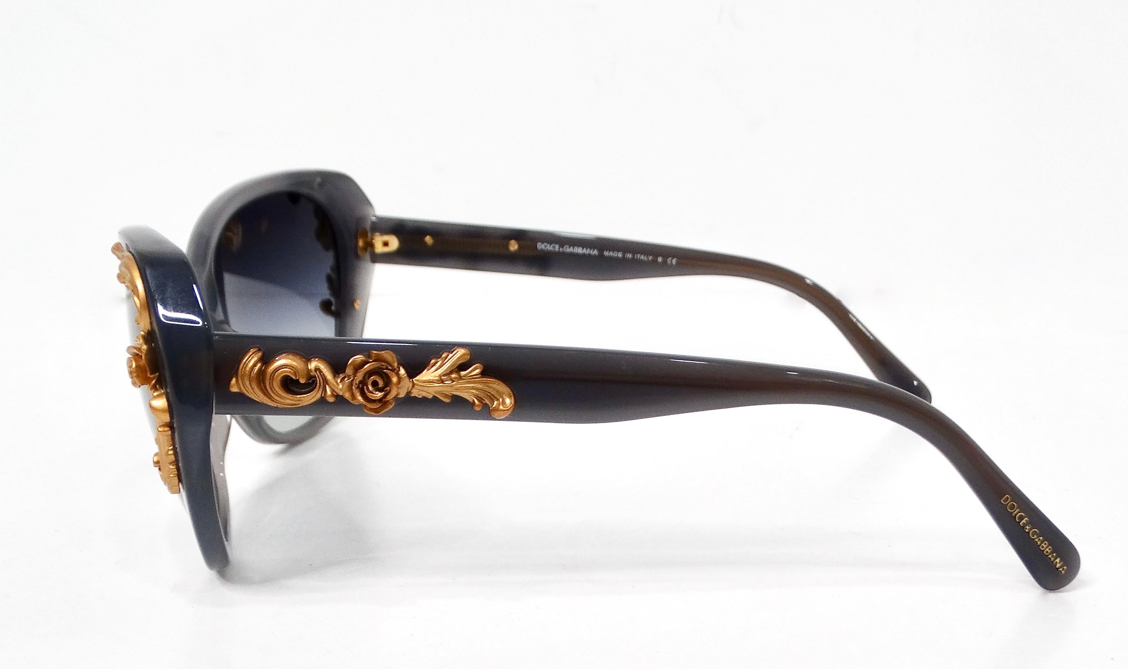 Dolce & Gabbana Grey Sicilian Baroque Floral Butterfly Sunglasses In Good Condition For Sale In Scottsdale, AZ