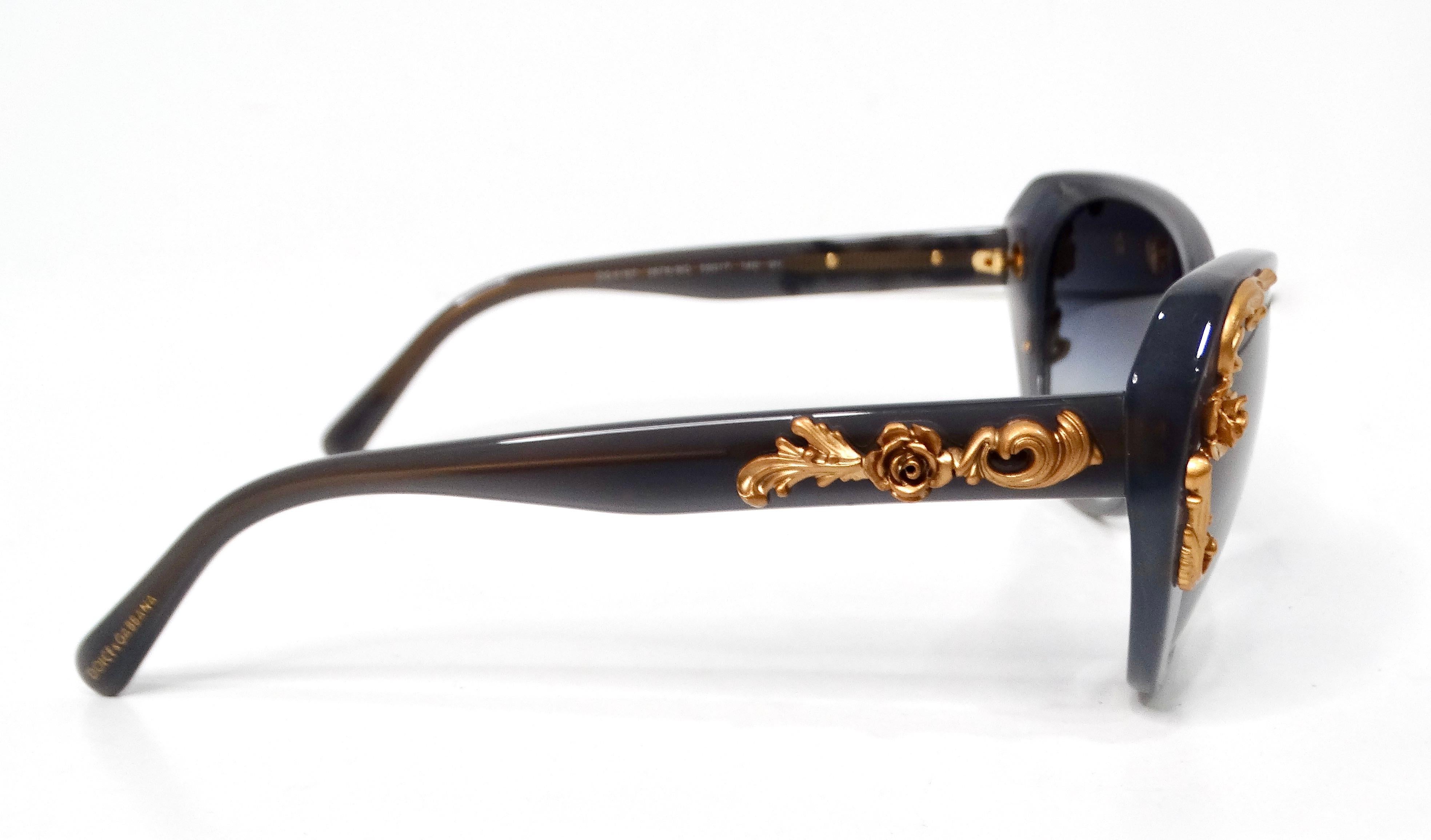 Dolce & Gabbana Grey Sicilian Baroque Floral Butterfly Sunglasses For Sale 3
