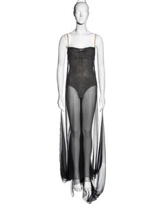 Dolce & Gabbana grey silk chiffon evening dress with built-in bodysuit, ss 1999