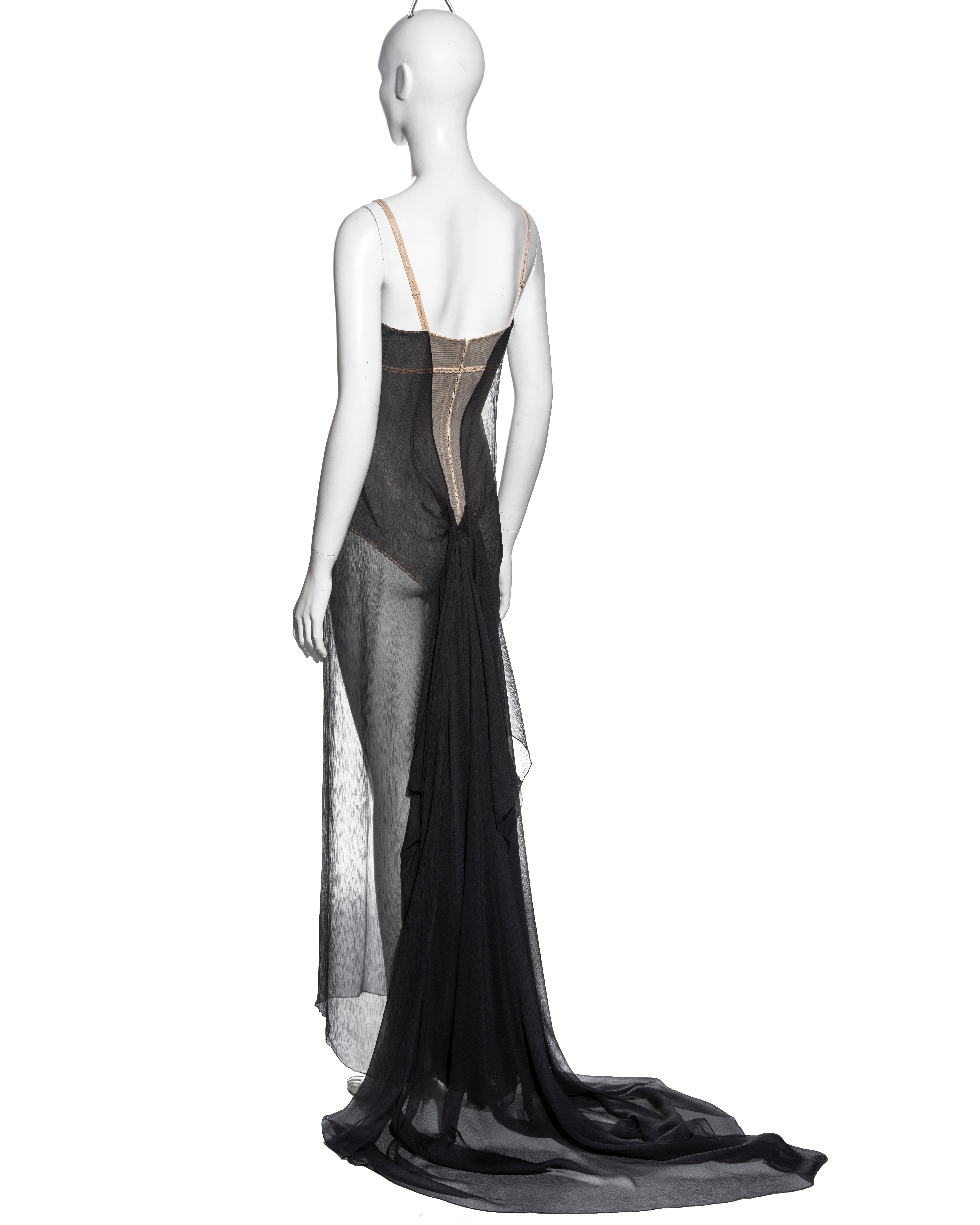 Dolce & Gabbana grey silk chiffon evening dress with built-in bodysuit, ss 1999 2