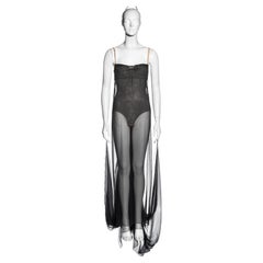 Dolce & Gabbana grey silk chiffon evening dress with built-in bodysuit, ss 1999