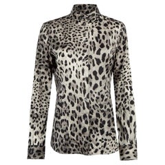 Dolce & Gabbana Grey Silk Leopard Print Blouse Size M