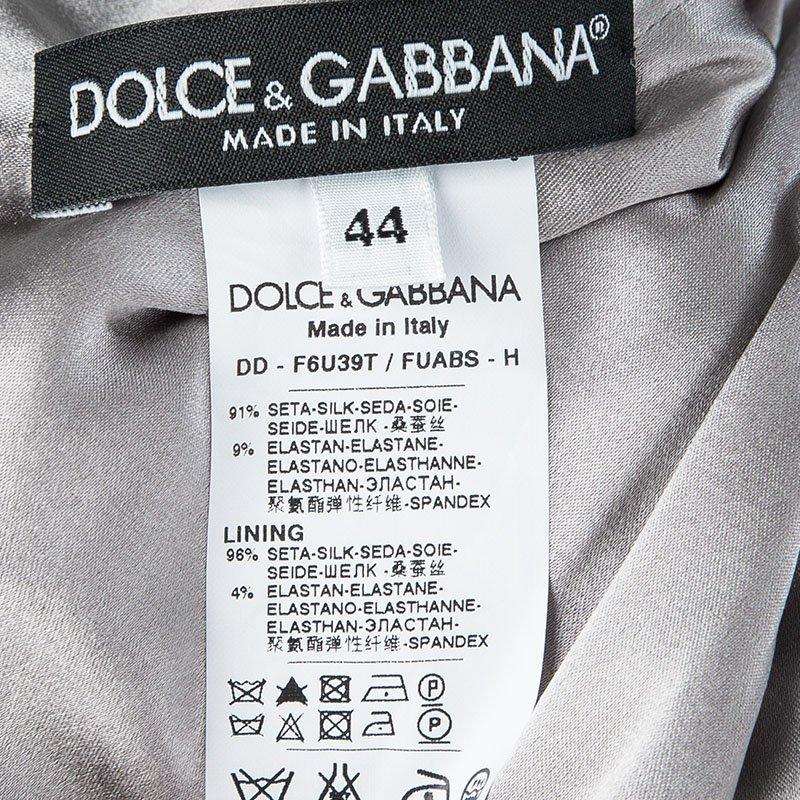Dolce & Gabbana Graues gerafftes �ärmelloses Kleid aus Seide M Damen