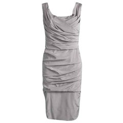 Dolce & Gabbana Grey Silk Ruched Sleeveless Dress M